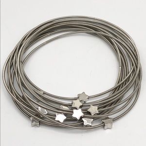 NEW SILVER STAR PIANO WIRE 12 STRAND BRACELET SET
